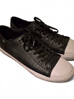 Lugz Black Leather Lace-Up Sneakers with White Toe